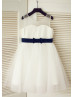 Ivory Pleated Chiffon Tulle Knee Length Wedding Flower Girl Dress